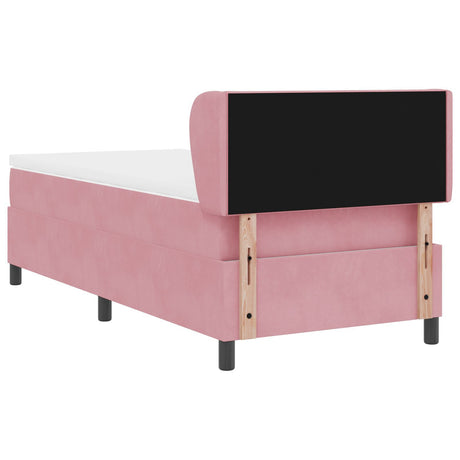 Box Spring Bed With Mattress In Pink, 90X190 Cm, Velvet