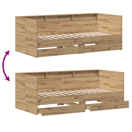 Daybed With Drawers Artisan Oak Engineered Wood 90 X 190 Cm