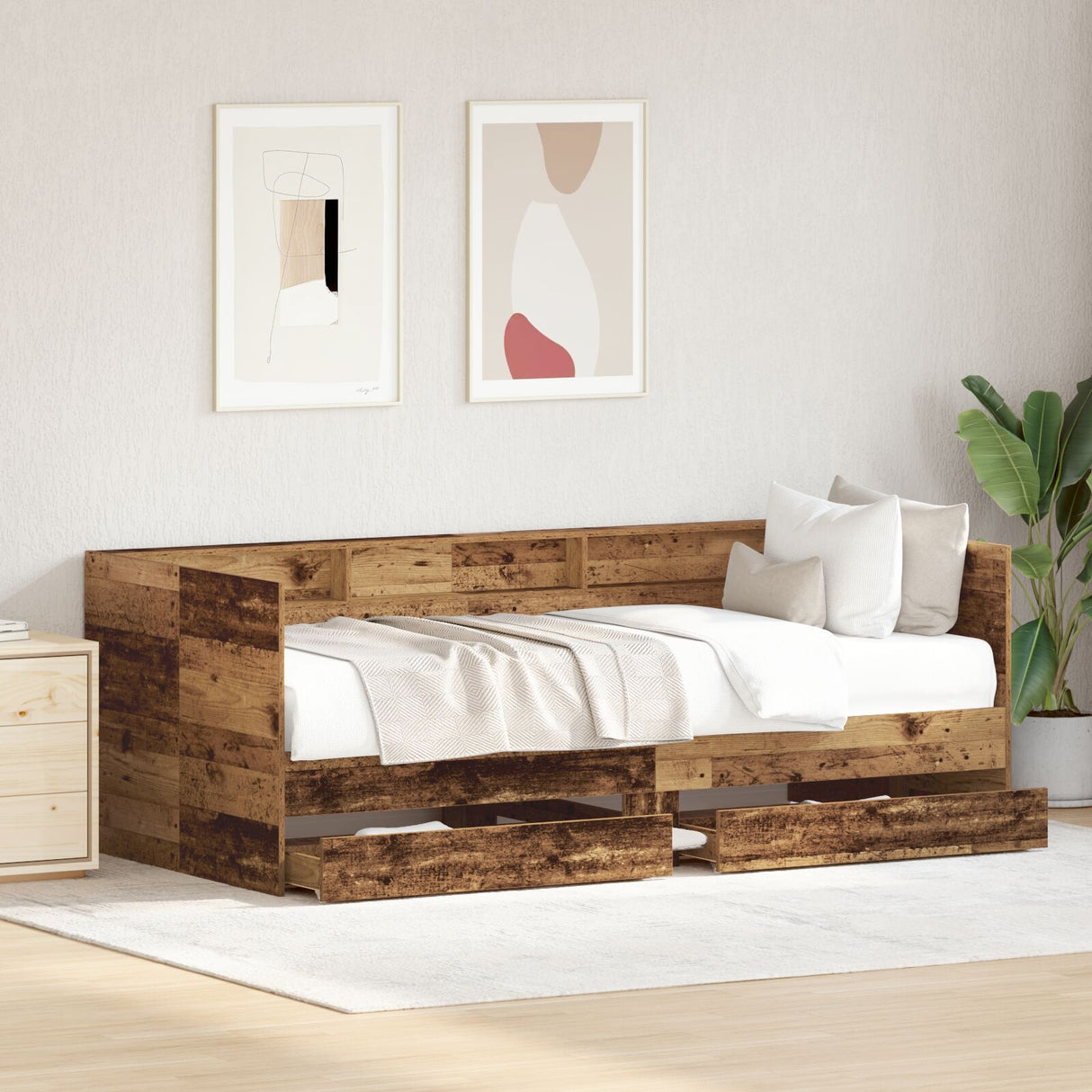 Daybed With Drawers Old Wood Engineered Wood 90 X 190 Cm Sturdy