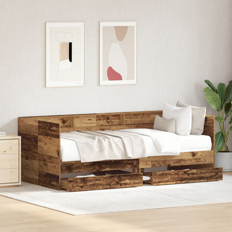Daybed With Drawers Old Wood Engineered Wood 90 X 190 Cm Sturdy