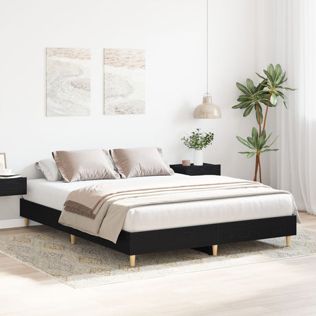Bed Frame Black Oak 150X200 Cm Engineered Wood