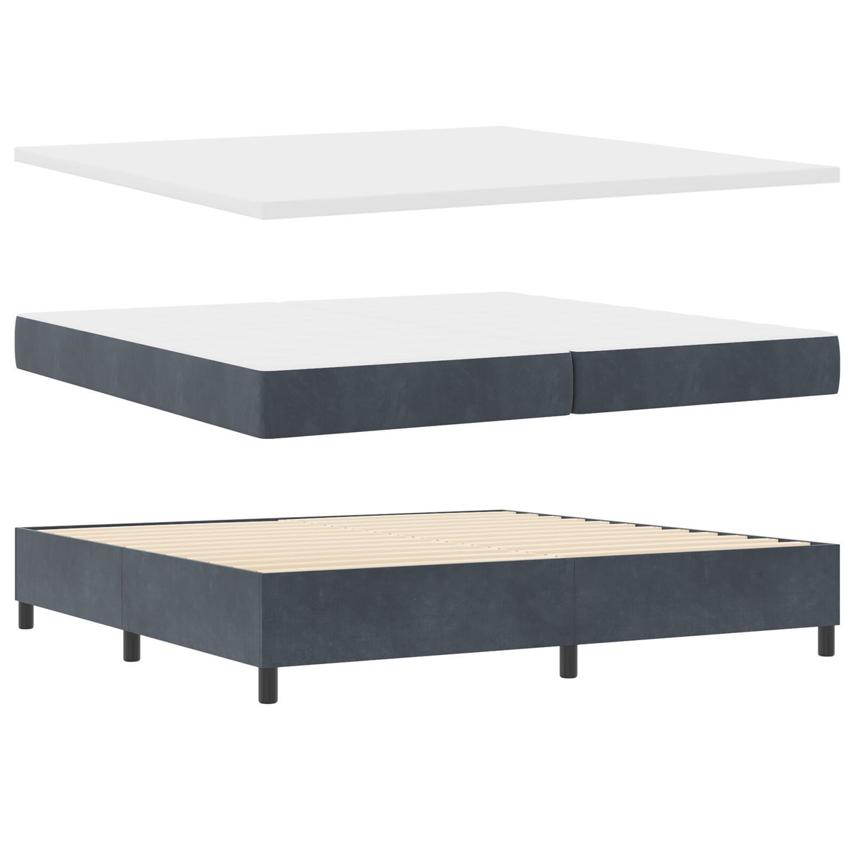 Box Spring Bed With Mattress Dark Grey 200X200 Cm Velvet