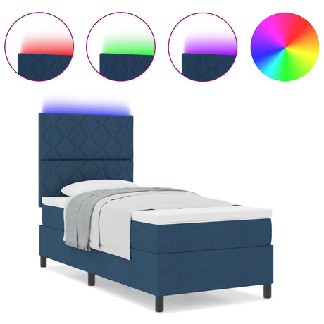 Box Spring Bed With Mattress & Led Blue 100X200 Cm Fabric