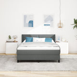 Box Spring Bed With Mattress Dark Grey 140X200 Cm Fabric,  Headboard Lines Design Dark Grey 140 Cm Fabric