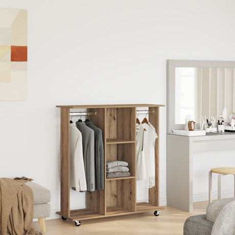 Wardrobe With Wheels Artisan Oak 102X38X110 Cm Engineered Wood