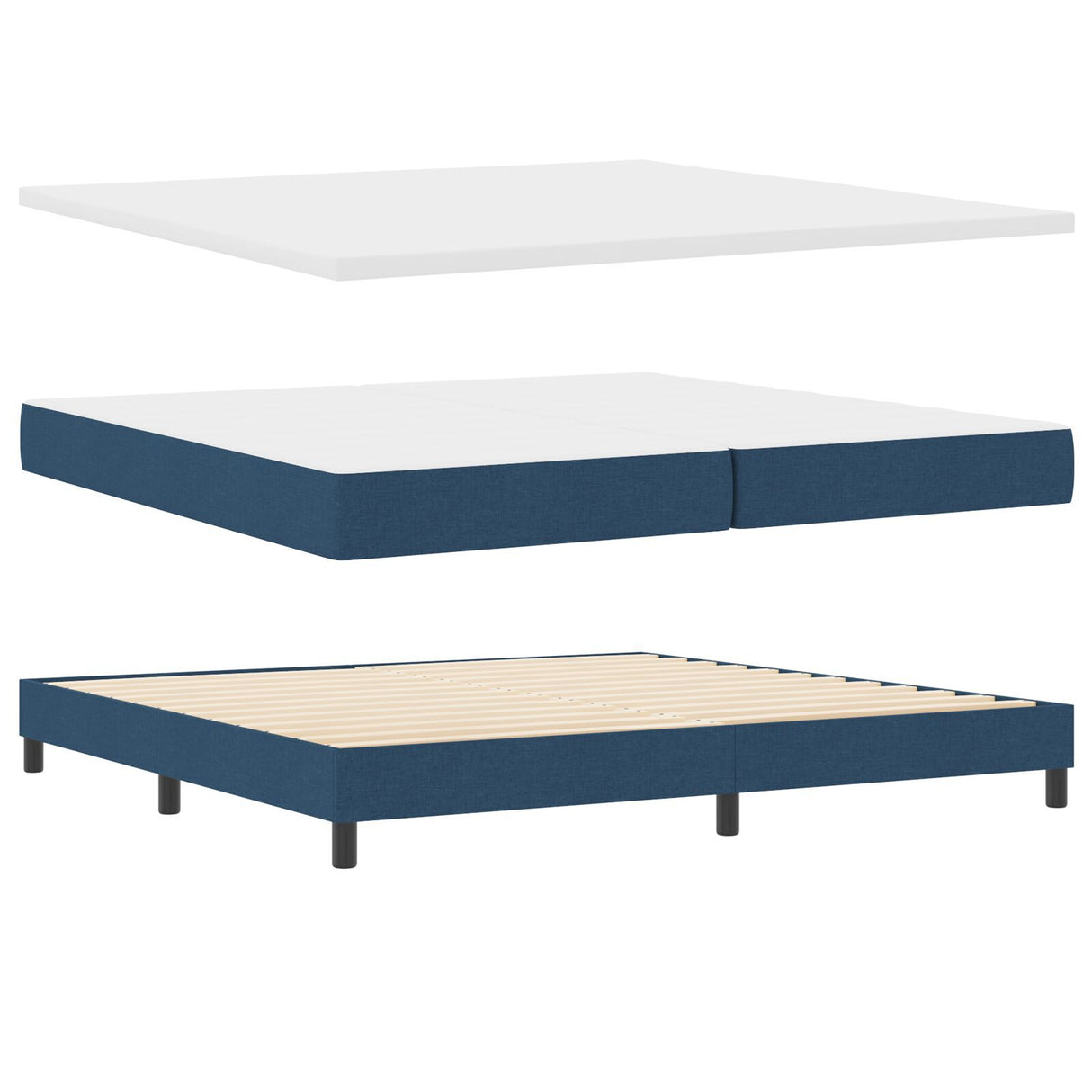 Box Spring Bed With Mattress Blue 200X200 Cm Fabric