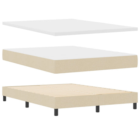 Box Spring Bed With Mattress In Cream, 140X200 Cm, Fabric