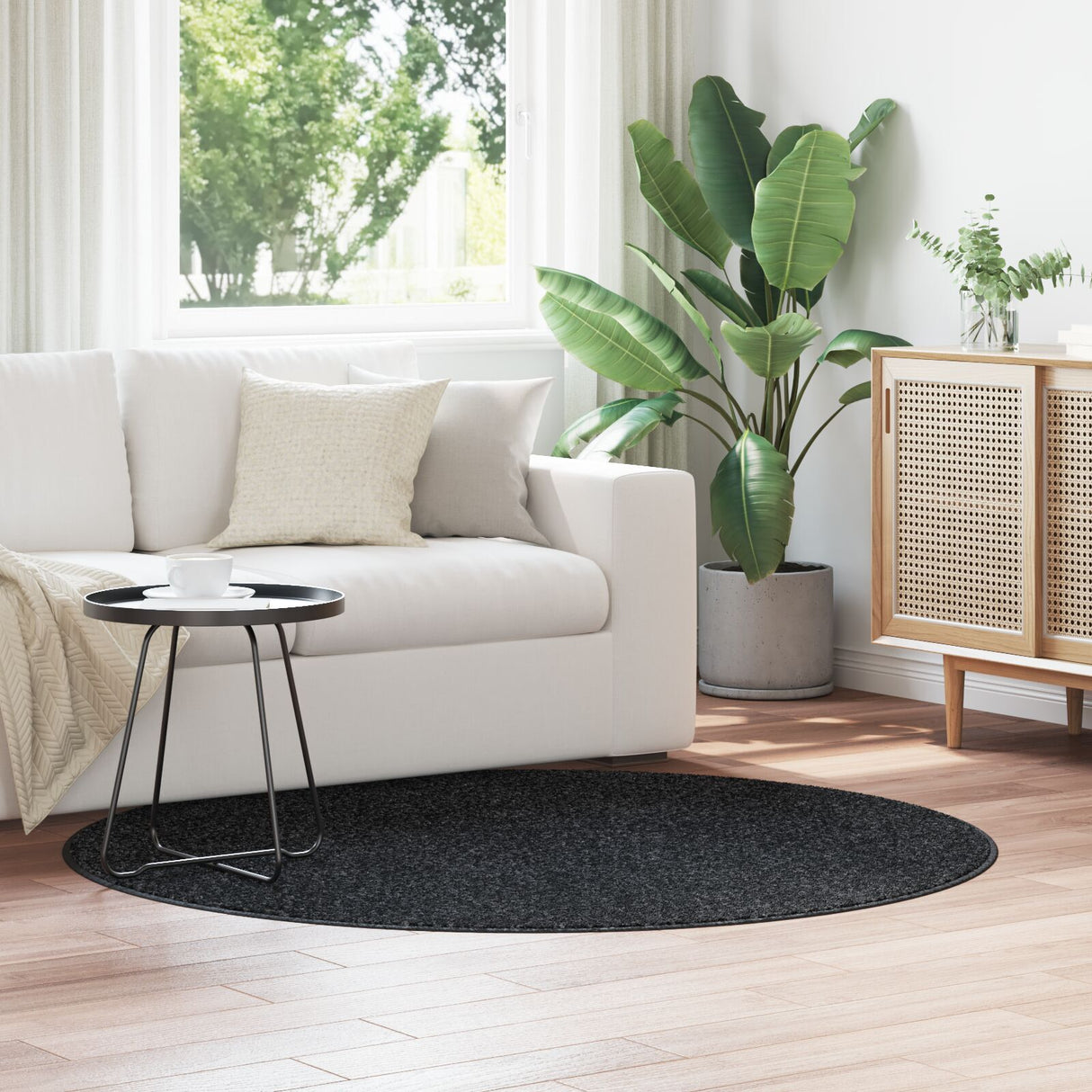 Shaggy Rug With Latex Backing Dark Grey Ø160 Cm