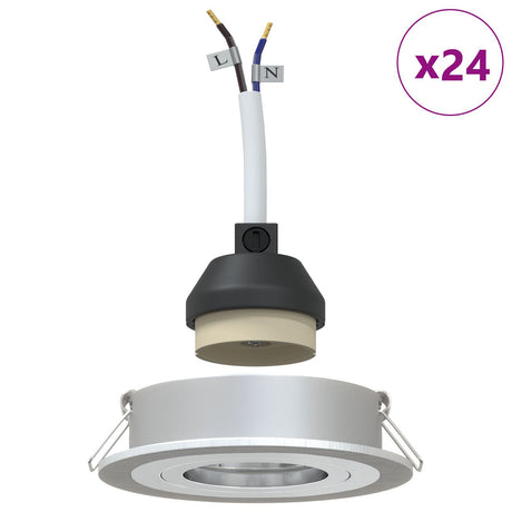 Recessed Spotlights 24 Pcs Round Gu10 Silver Ø91 Mm