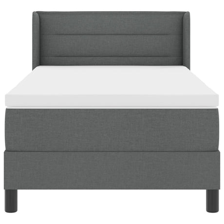 Box Spring Bed With Mattress Dark Grey 90X200 Cm Fabric,  Headboard Lines Design Dark Grey 90 Cm Fabric