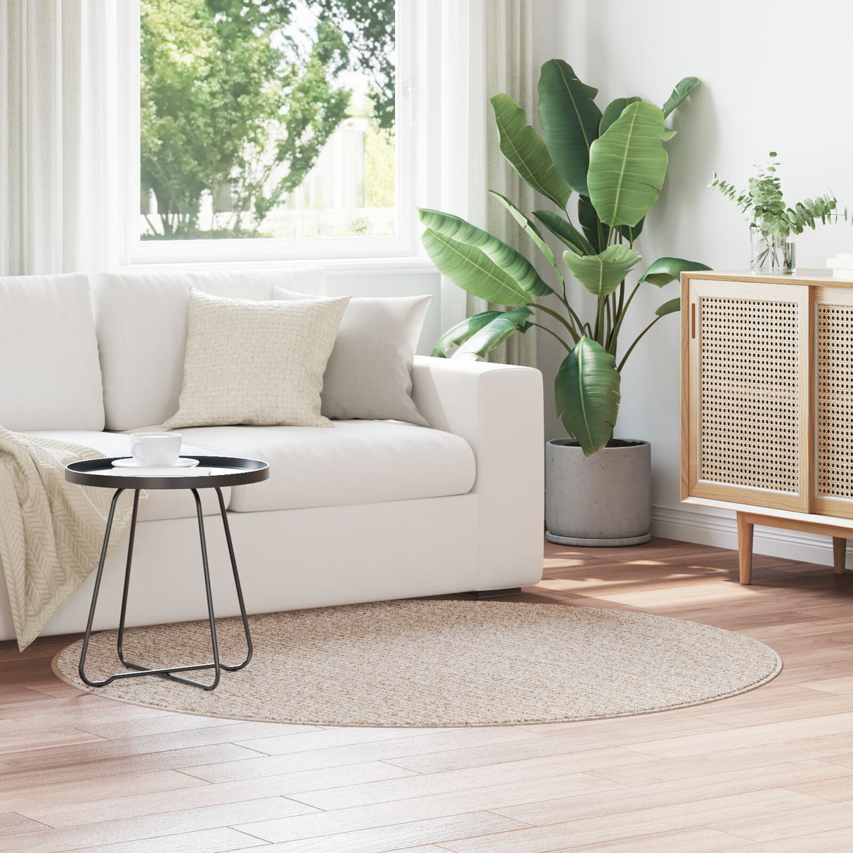 Shaggy Rug With Latex Backing Cream Ø160 Cm