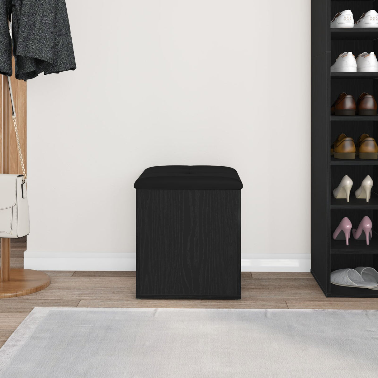 Storage Bench Black Oak 42X42X45 Cm Solid Wood
