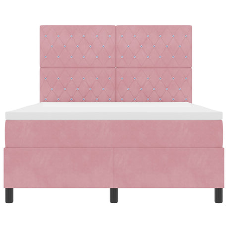 Box Spring Bed With Mattress & Led Pink 160X200 Cm Velvet