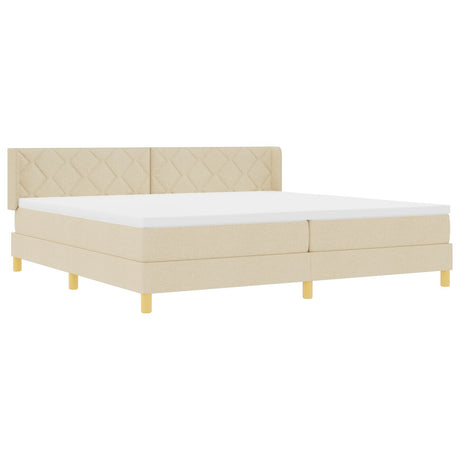 Box Spring Bed With Mattress Cream 200X200 Cm Fabric,  Headboard Diamond Blocks Design Cream 200 Cm Fabric