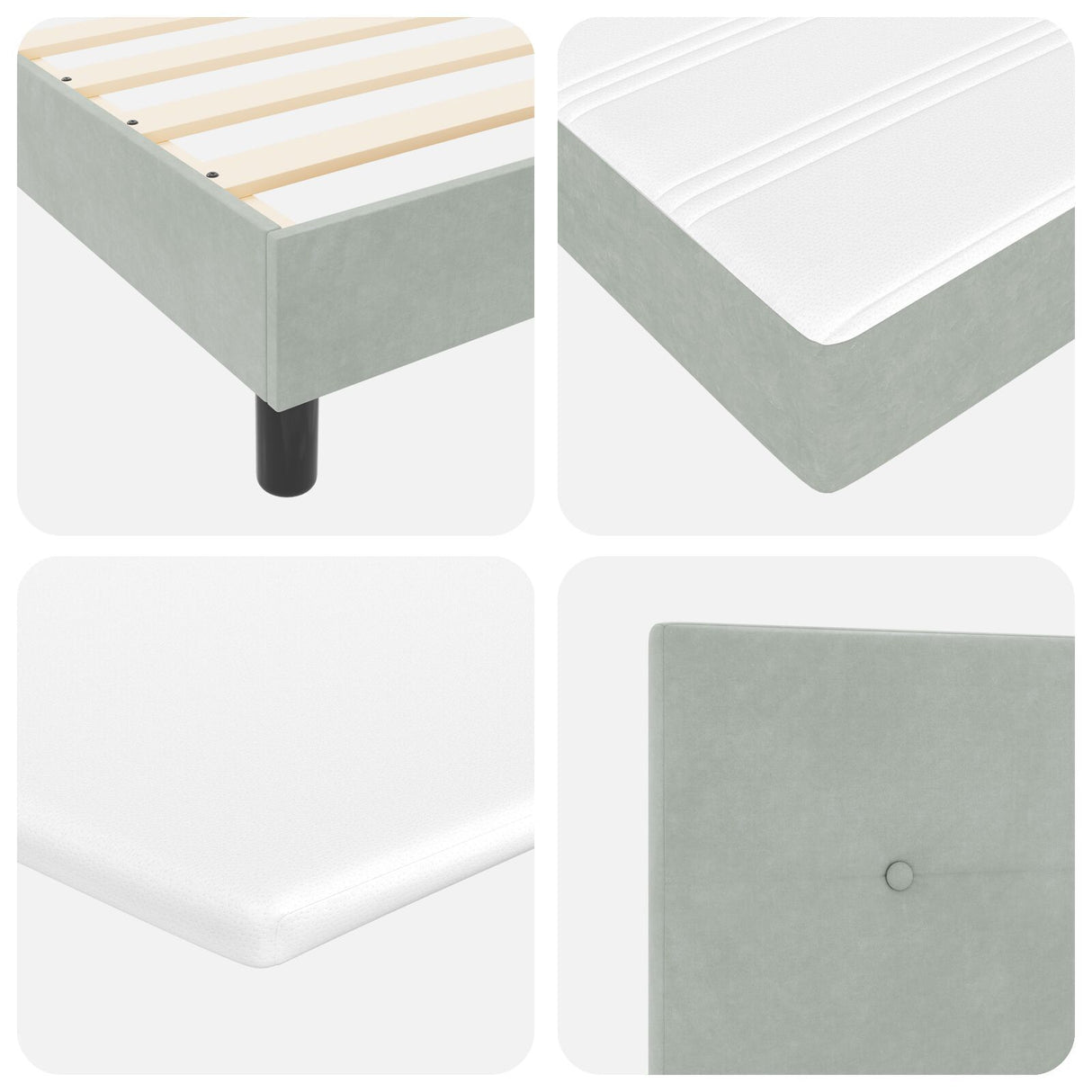 Box Spring Bed With Mattress & Led Light Grey 120X190 Cm Velvet