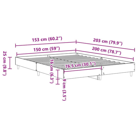 Bed Frame Black Oak 150X200 Cm Engineered Wood