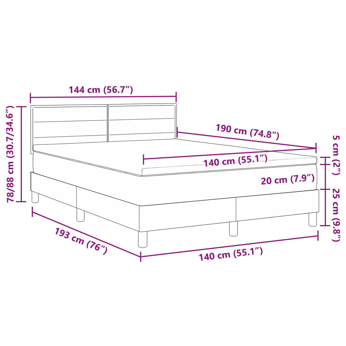 Box Spring Bed With Mattress & Led Dark Grey 140X190 Cm Fabric