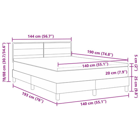 Box Spring Bed With Mattress & Led Dark Grey 140X190 Cm Fabric