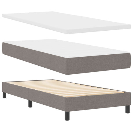 Box Spring Bed With Mattress Taupe 90X200 Cm Fabric,  Headboard Diamond Blocks Design Taupe 90 Cm Fabric