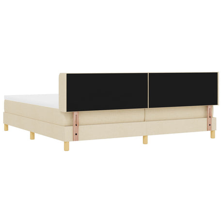 Box Spring Bed With Mattress Cream 200X200 Cm Fabric,  Headboard Diamond Blocks Design Cream 200 Cm Fabric