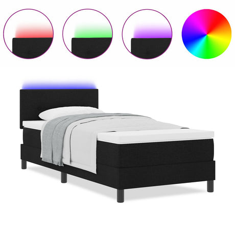 Box Spring Bed With Mattress & Led Black 80X200 Cm Fabric