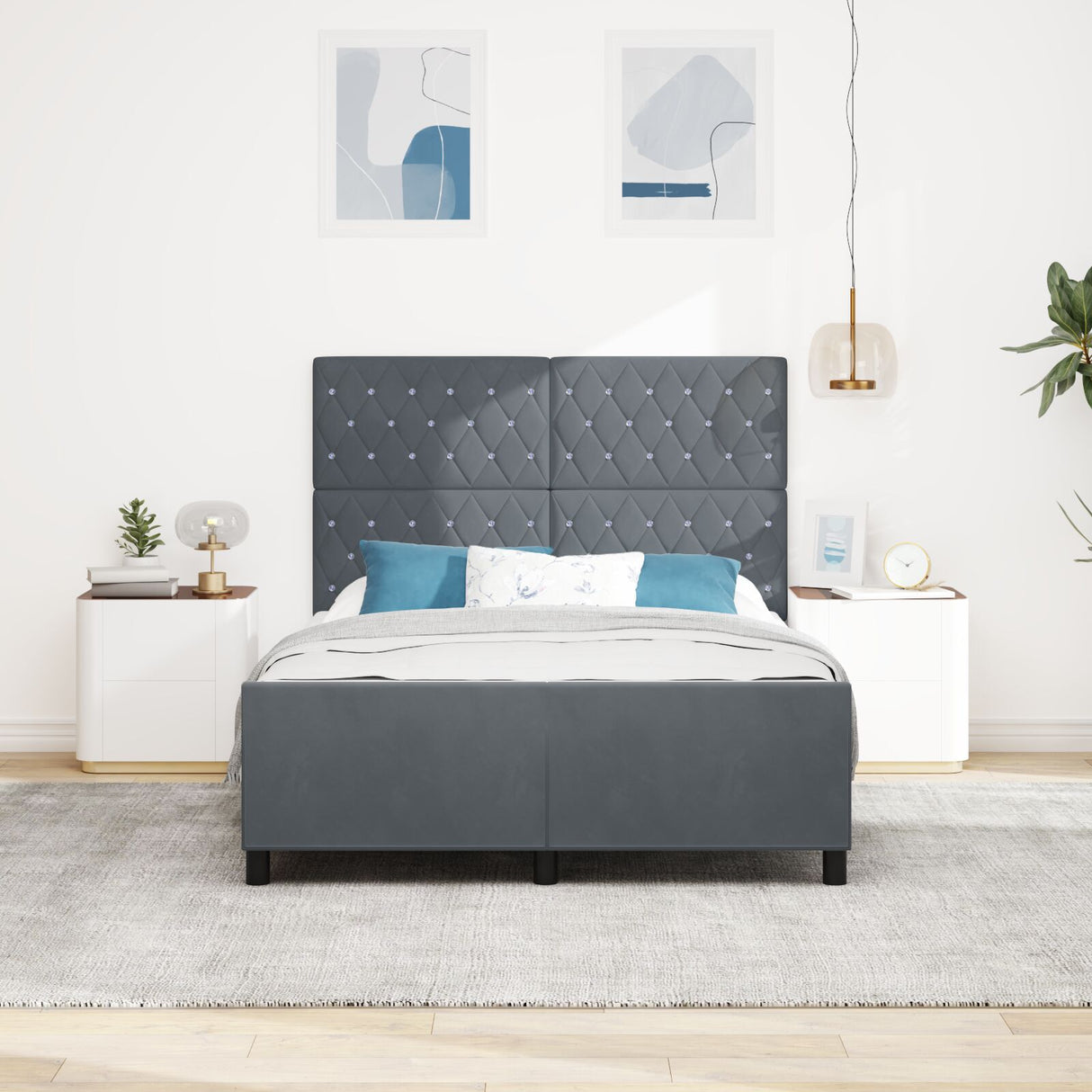 Bed Frame Dark Grey 140X190 Cm Velvet