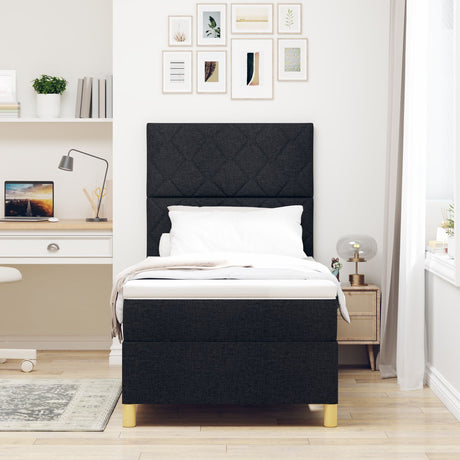 Box Spring Bed With Mattress & Led Black 100X200 Cm Fabric