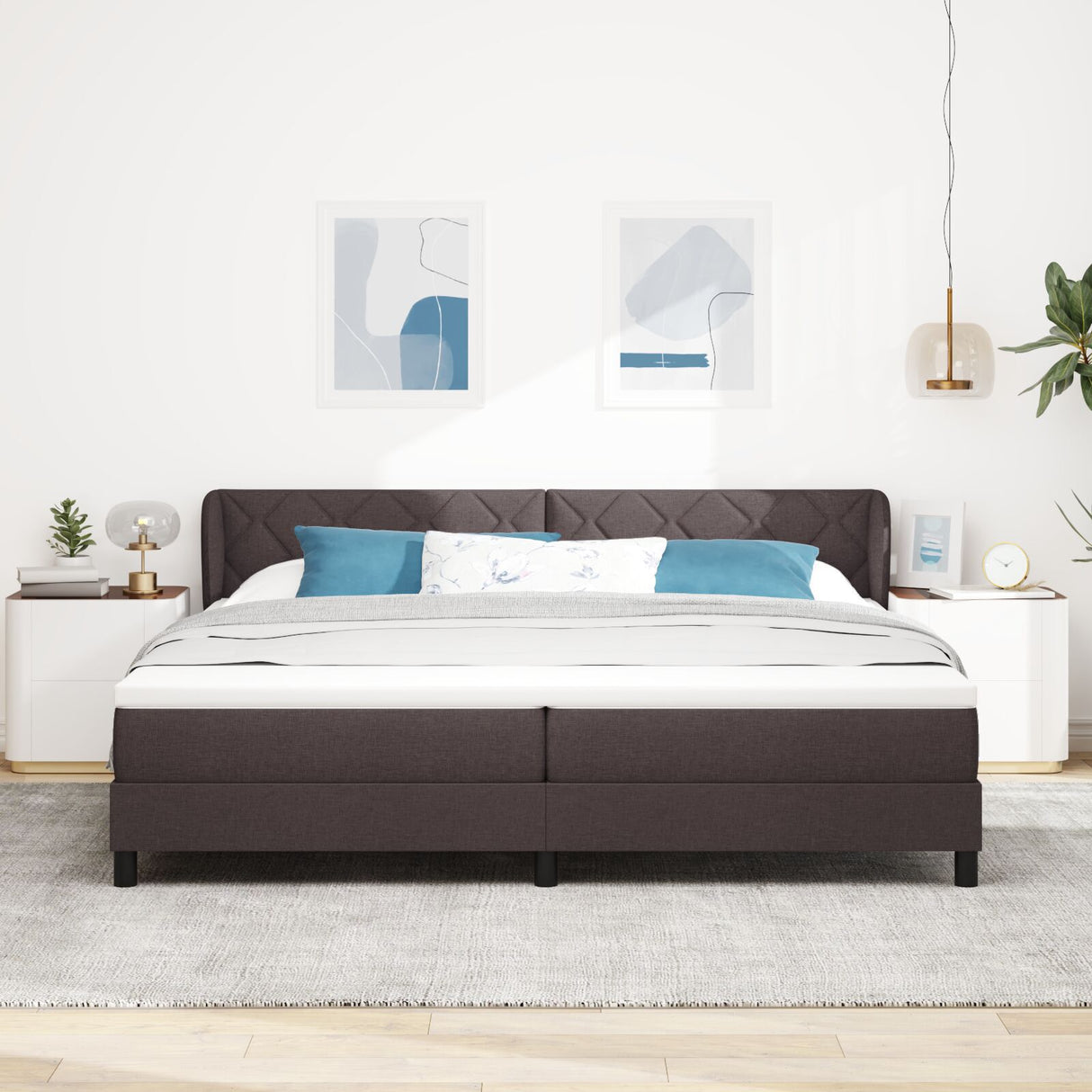 Box Spring Bed With Mattress Dark Brown 200X200 Cm Fabric