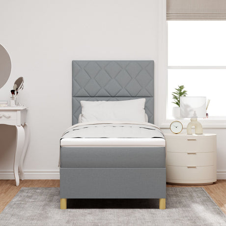 Box Spring Bed With Mattress & Led Light Grey 90X190 Cm Fabric