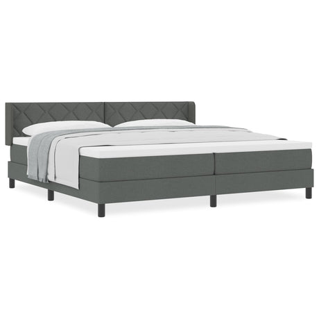 Box Spring Bed With Mattress Dark Grey 200X200 Cm Fabric,  Headboard Diamond Blocks Design Dark Grey 200 Cm Fabric