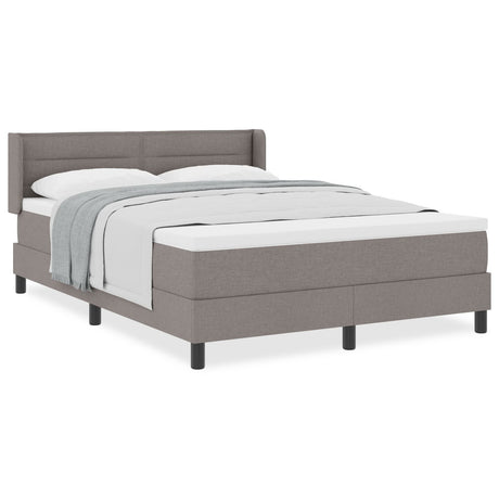 Box Spring Bed With Mattress Taupe 140X190 Cm Fabric,  Headboard Lines Design Taupe 140 Cm Fabric