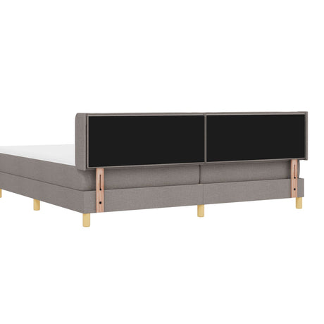 Box Spring Bed With Mattress Taupe 200X200 Cm Fabric,  Headboard Lines Design Taupe 200 Cm Fabric