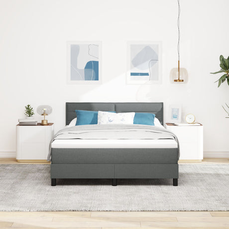 Box Spring Bed With Mattress & Led Dark Grey 140X190 Cm Fabric