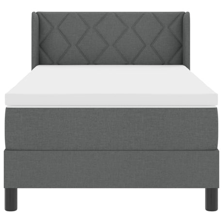 Box Spring Bed With Mattress Dark Grey 90X190 Cm Fabric,  Headboard Diamond Blocks Design Dark Grey 90 Cm Fabric