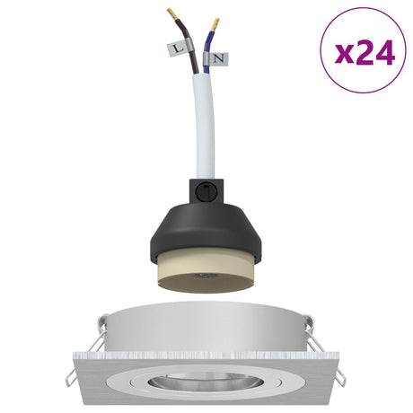 Recessed Spotlights 24 Pcs Square Gu10 Silver 91X91 Mm