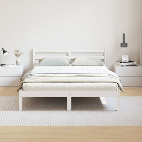 Bed Frame With Headboard White 140X220 Cm Solid Wood Pine