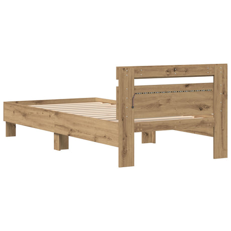 Bed Frame With Led Lights Artisan Oak 90X200 Cm Engineered Wood