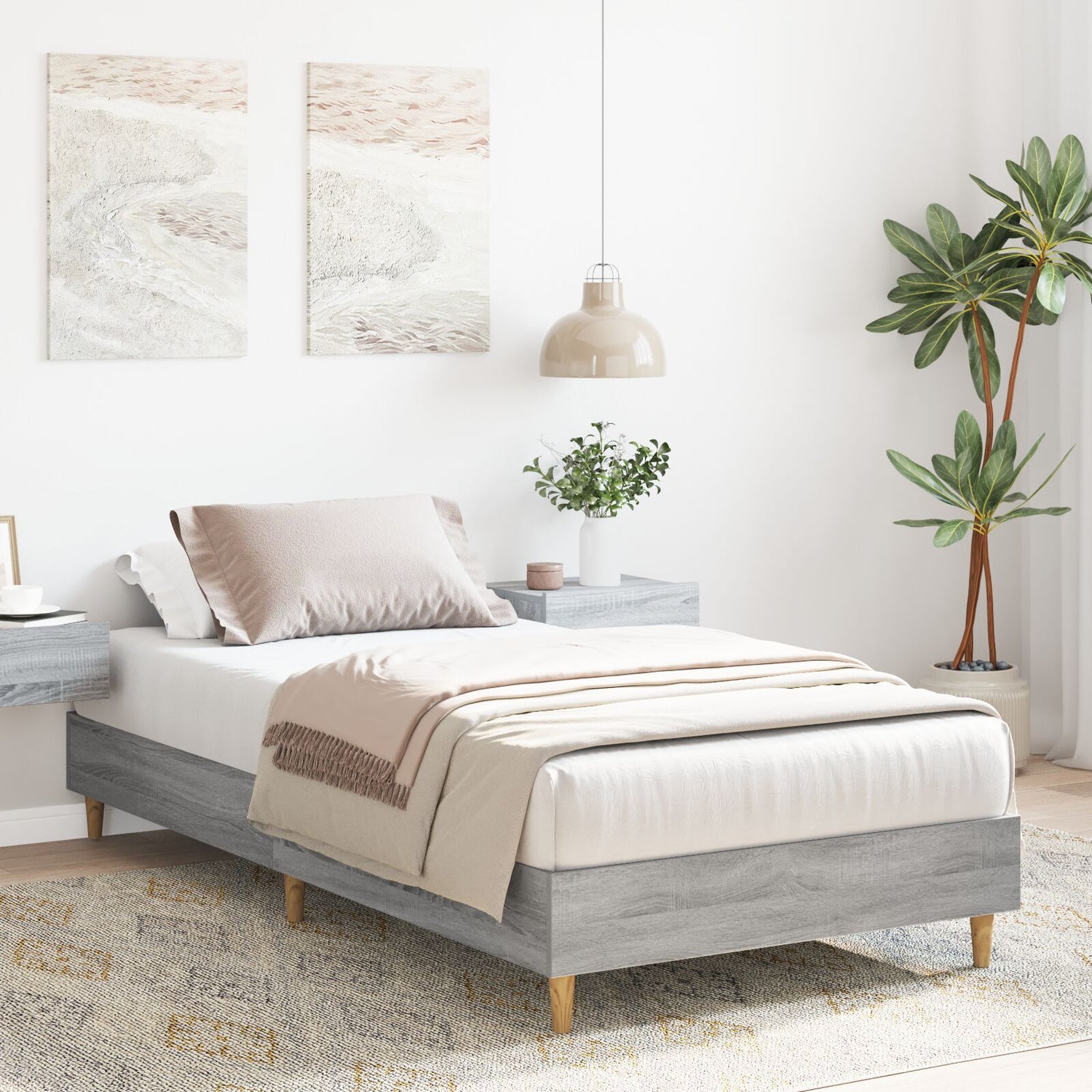 Bed Frame 90X200 Cm Grey Sonoma Engineered Wood