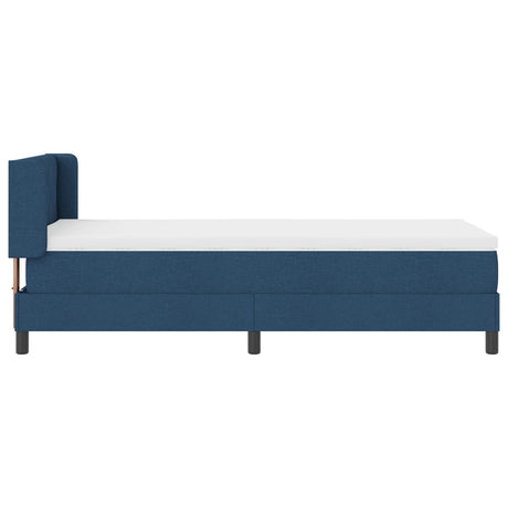 Box Spring Bed With Mattress Blue 90X200 Cm Fabric,  Headboard Diamond Blocks Design Blue 90 Cm Fabric