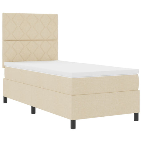 Box Spring Bed With Mattress & Led Cream 100X200 Cm Fabric