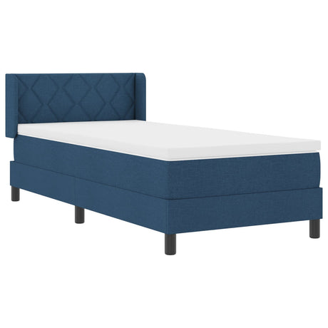 Box Spring Bed With Mattress Blue 90X200 Cm Fabric,  Headboard Diamond Blocks Design Blue 90 Cm Fabric