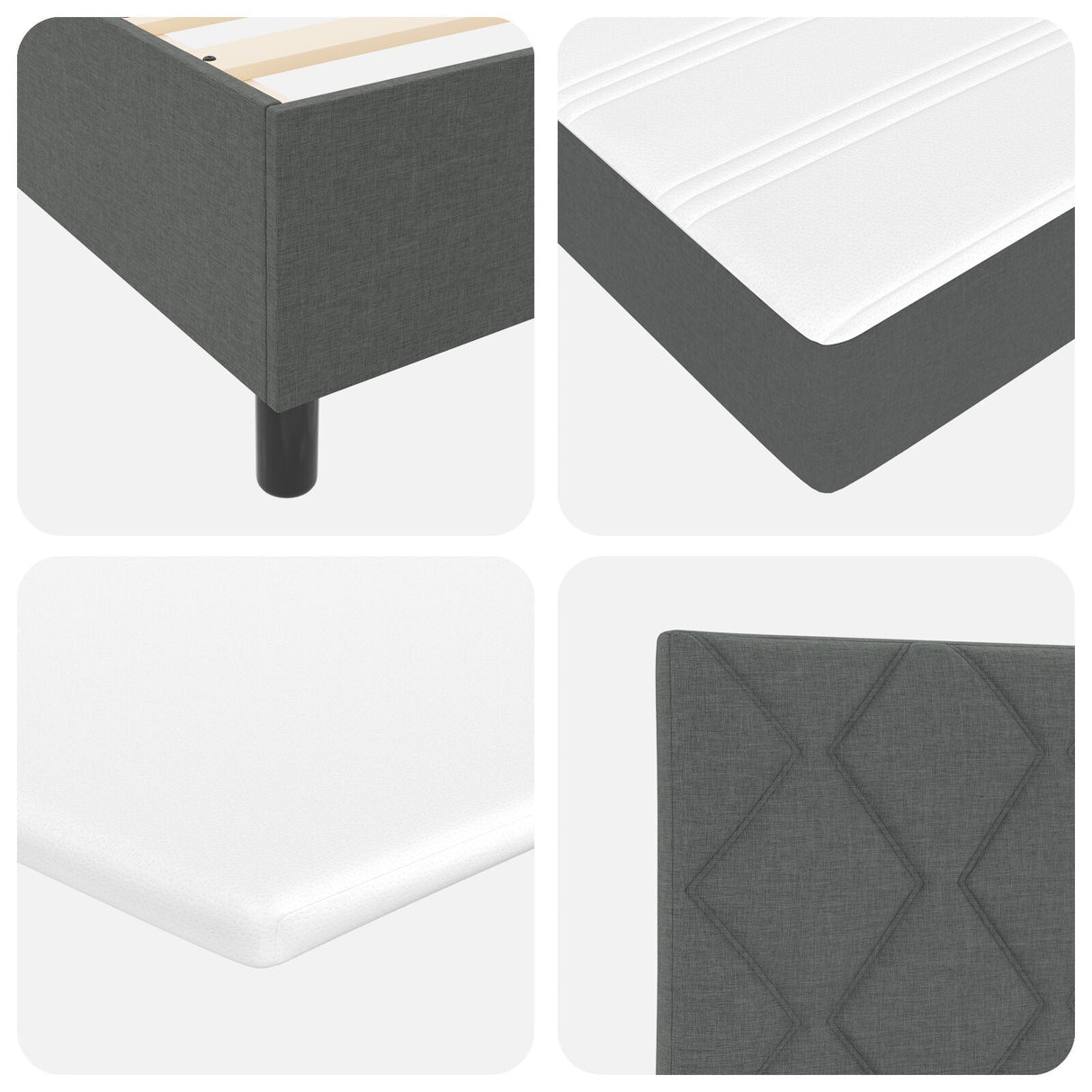 Box Spring Bed With Mattress & Led Dark Grey 120X190 Cm Fabric
