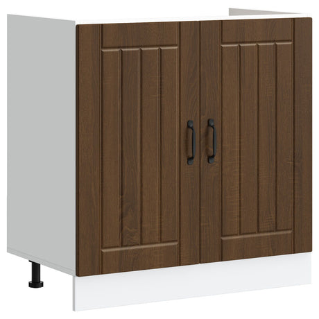 Kitchen Cabinet &quot;Lucca&quot; With Double Basins Brown Oak Engineered Wood