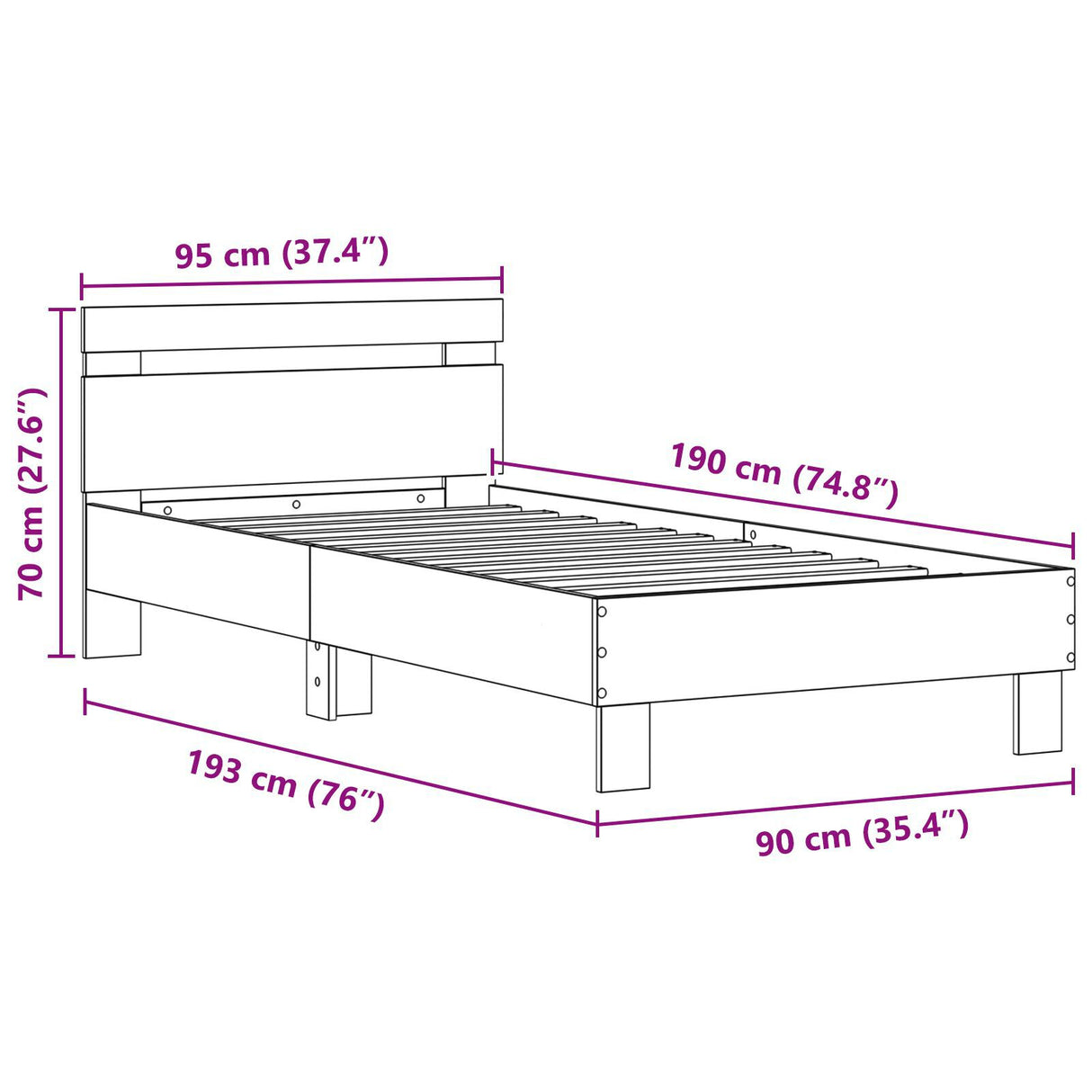 Bed Frame With Led Lights Artisan Oak 90X190 Cm Engineered Wood