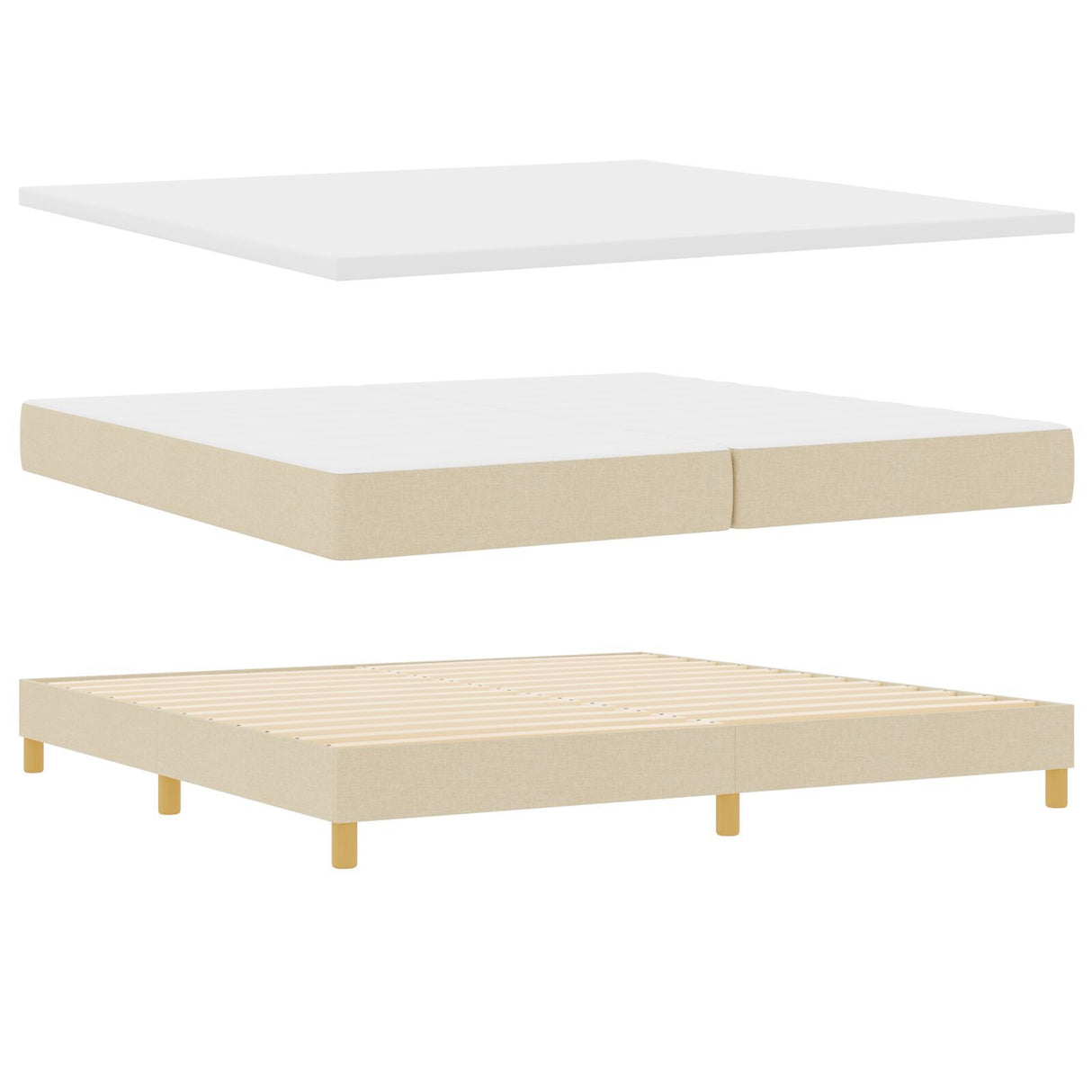 Box Spring Bed With Mattress Cream 200X200 Cm Fabric,  Headboard Diamond Blocks Design Cream 200 Cm Fabric