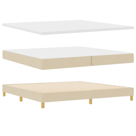 Box Spring Bed With Mattress Cream 200X200 Cm Fabric,  Headboard Diamond Blocks Design Cream 200 Cm Fabric