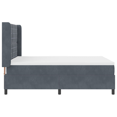 Box Spring Bed With Mattress & Led Dark Grey 140X190 Cm Velvet