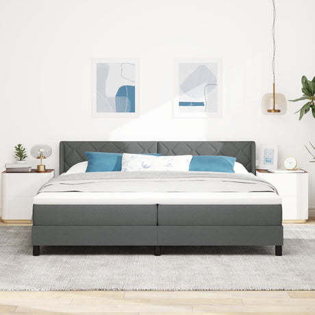 Box Spring Bed With Mattress Dark Grey 200X200 Cm Fabric,  Headboard Diamond Blocks Design Dark Grey 200 Cm Fabric