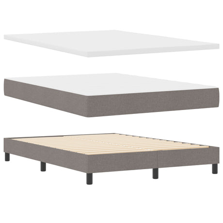 Box Spring Bed With Mattress Taupe 140X190 Cm Fabric,  Headboard Lines Design Taupe 140 Cm Fabric