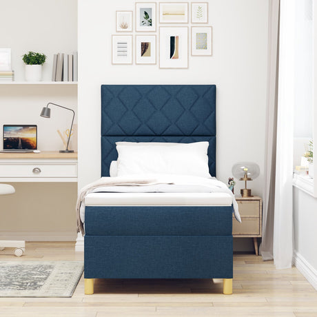 Box Spring Bed With Mattress & Led Blue 100X200 Cm Fabric